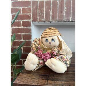 Vintage Handmade Bunny Doll with Floral Dress